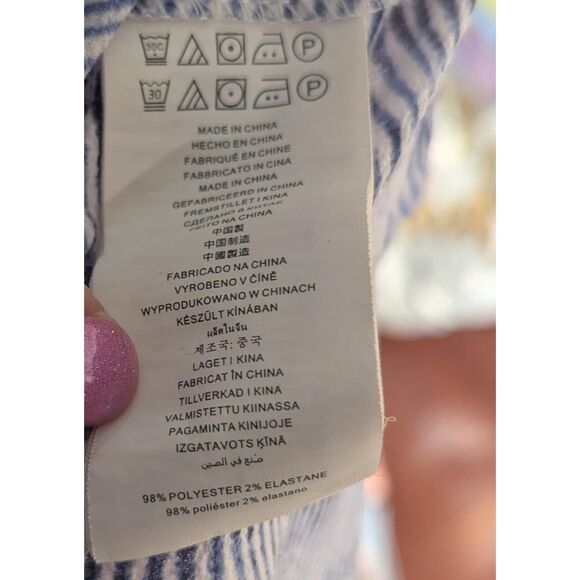 MICHAEL Michael Kors S Blue White Wave Print Tie Front Blouse - Picture 3 of 5